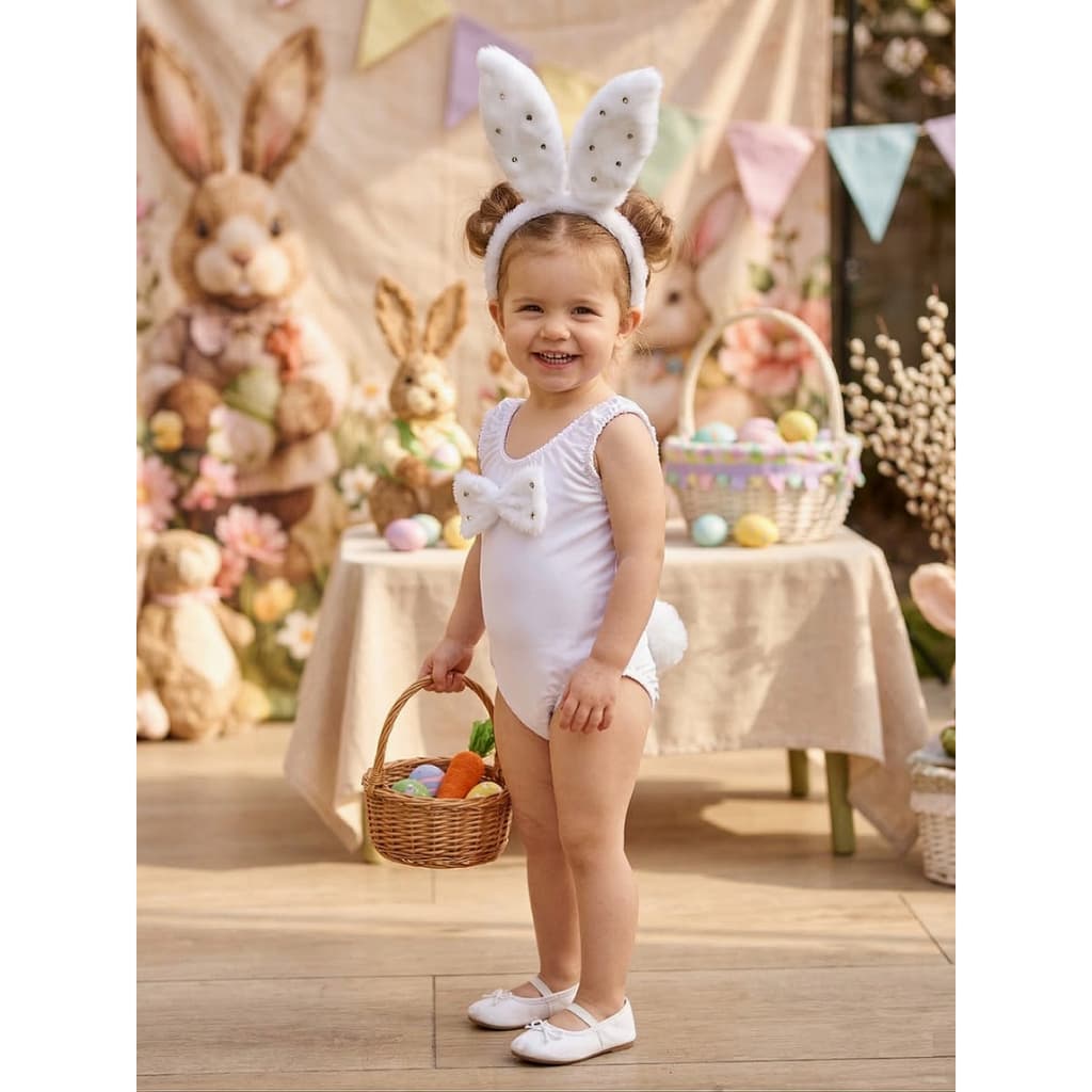 Fantasia Infantil Coelho Da Páscoa - Coelha Colant Com Acessórios - Arco com Orelhas e Gravata