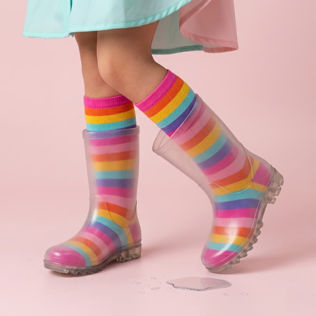 Galocha Infantil Menina Bota Feminina Transparente com Meia Colorida Cano Alto