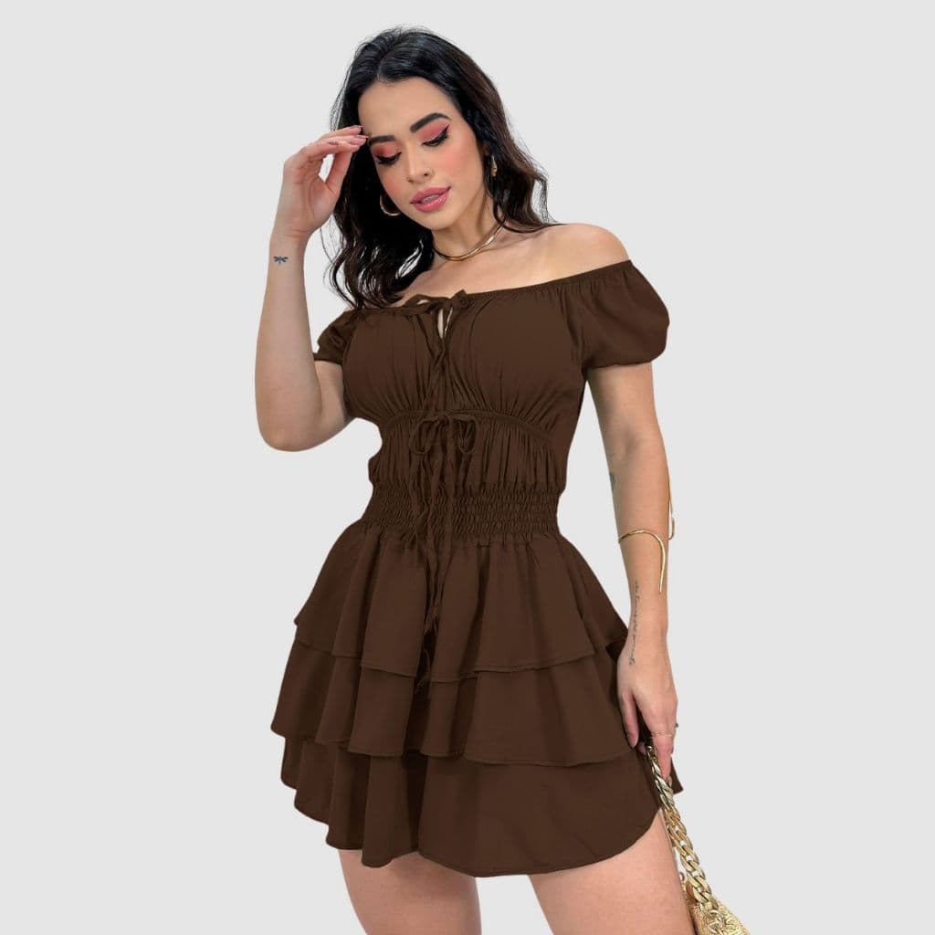 Macaquinho Curto Feminino Ciganinha Babado Camadas Lastex