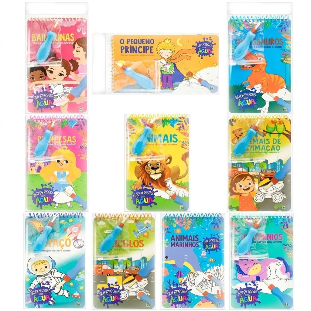 Livros Aqua Book - Pinte Com Água - Vários Temas - Surpresas com água