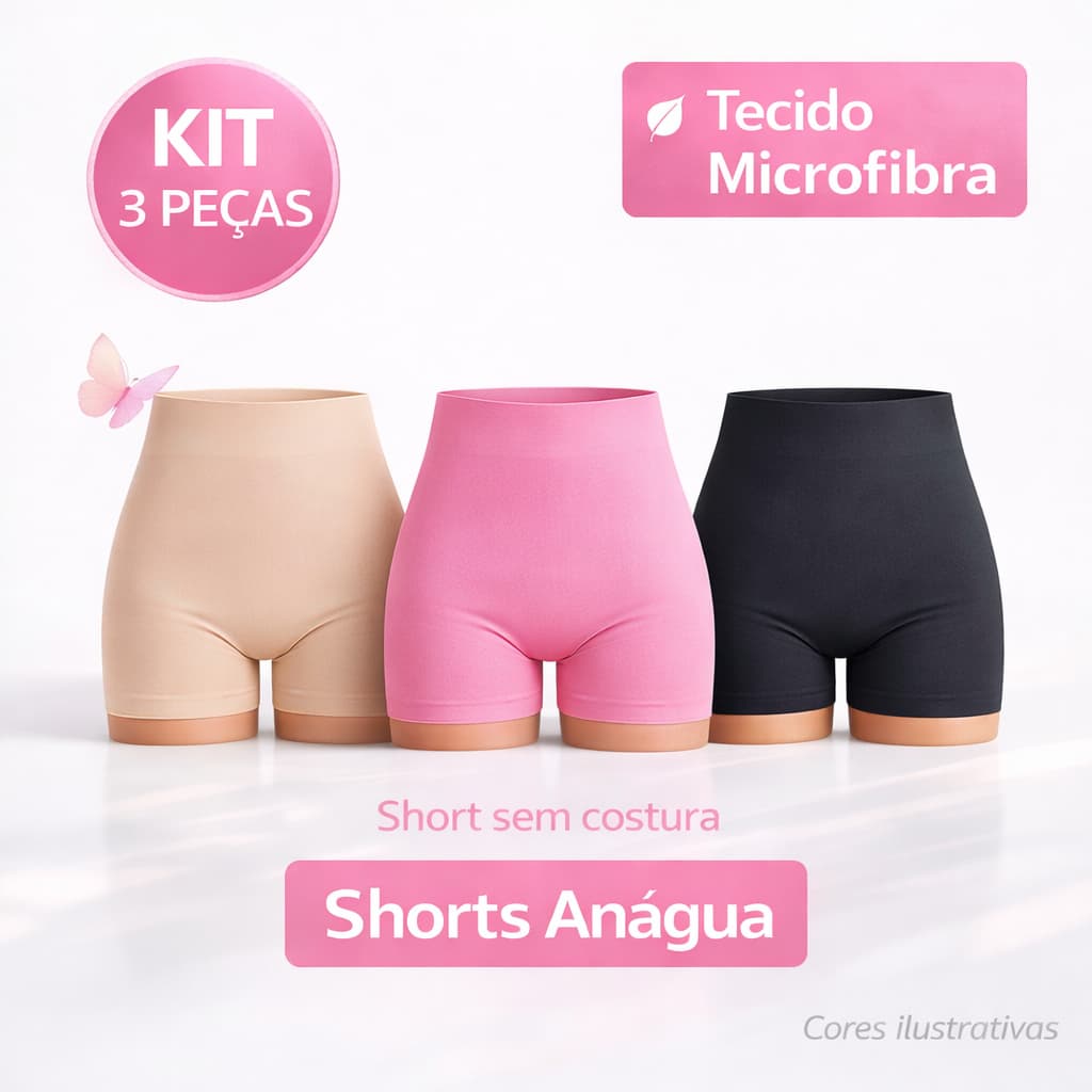 Kit C/3 Shorts Anáguas Em Microfibra Sem Costura Não Marca na Roupa