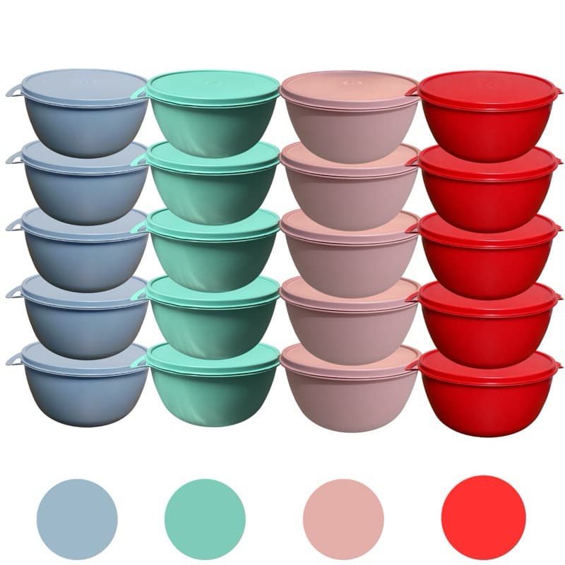 Kit 10 Bowls com Tampa Tigela Plástica Cozinha Pote para Alimentos Verde Rosa Vermelho