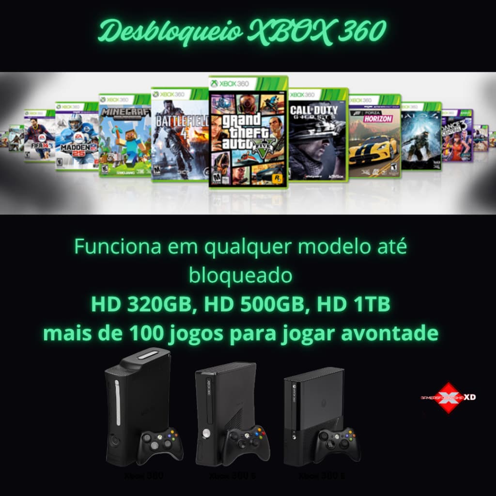 Desbloqueio Xbox 360 + jogos no HD