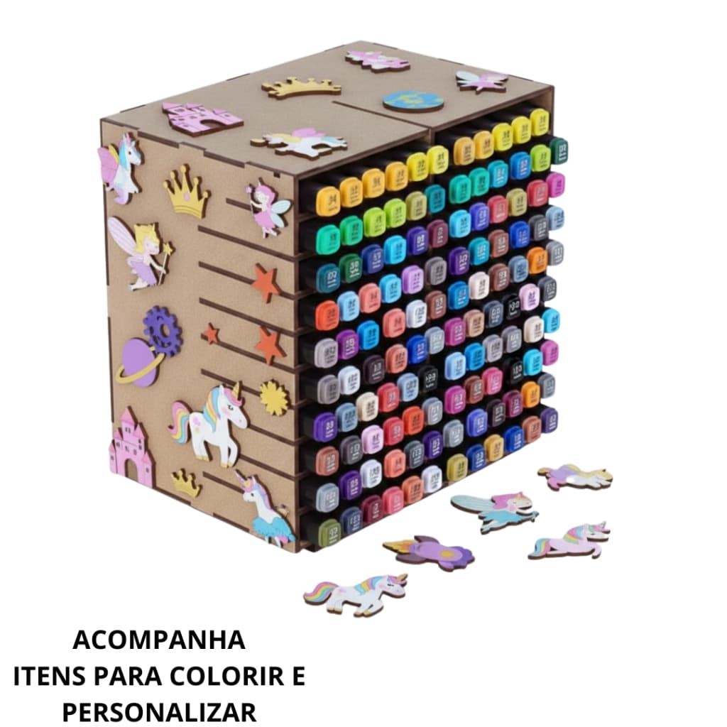 Organizador Colmeia Suporte para 120 Canetinhas Princesas Infantil Para Colorir e Personalizar