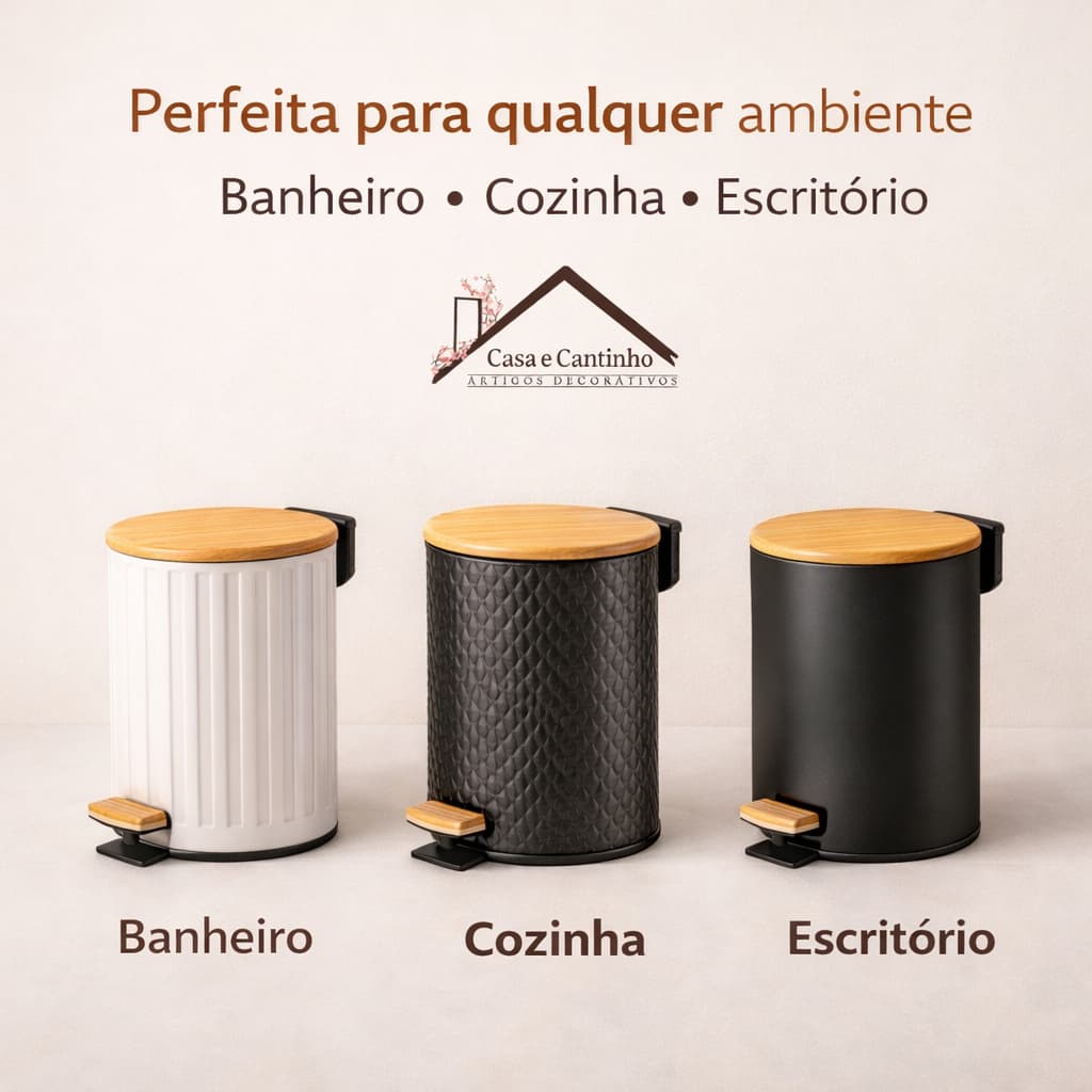 Lixeira para Casa Banheiro Cozinha Grande em Inox ou Metal  Com e Pedal Decorativa Multiuso
