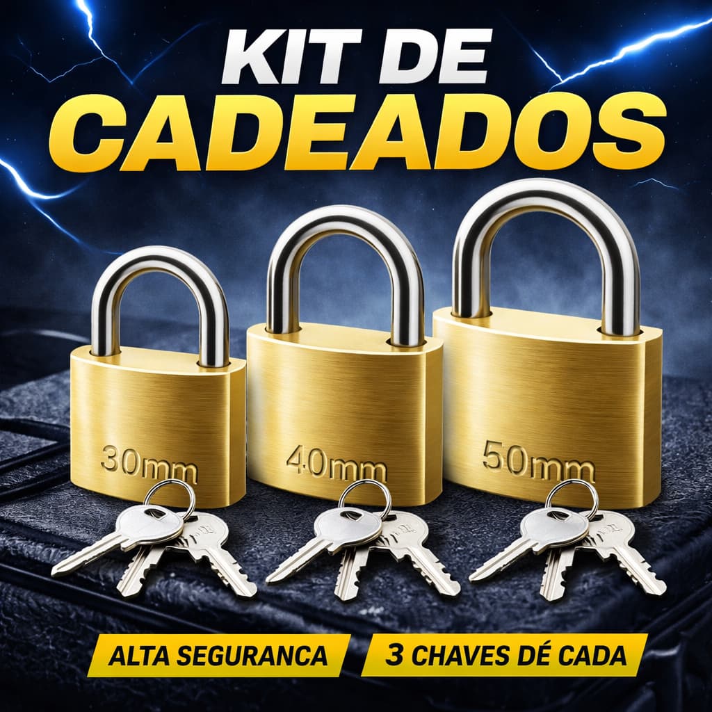 Kit com 3 Cadeados  30MM/ 40MM/ 50MM 3 Chaves