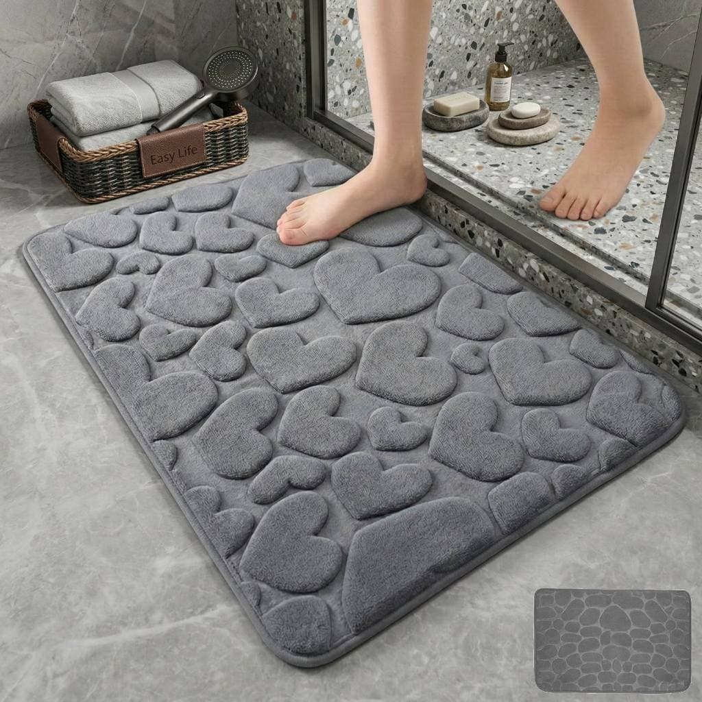 Tapete Banheiro Antiderrapante Ultra Absorvente Super Macio Premium Coração 40x60cm Saída de Box