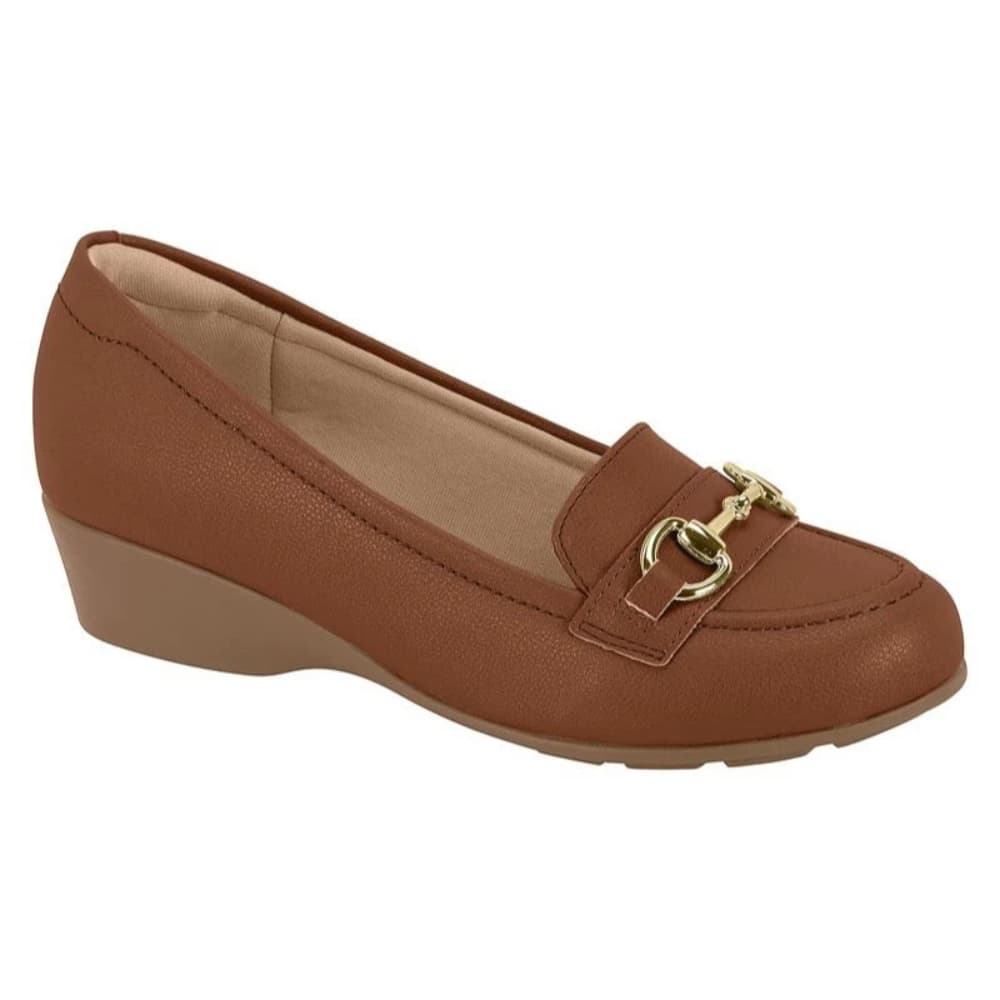 Sapato Mocassim Feminino Modare Anabela Casual Palmilha Ultraconforto com Absorção de Impacto Adorno Dourado