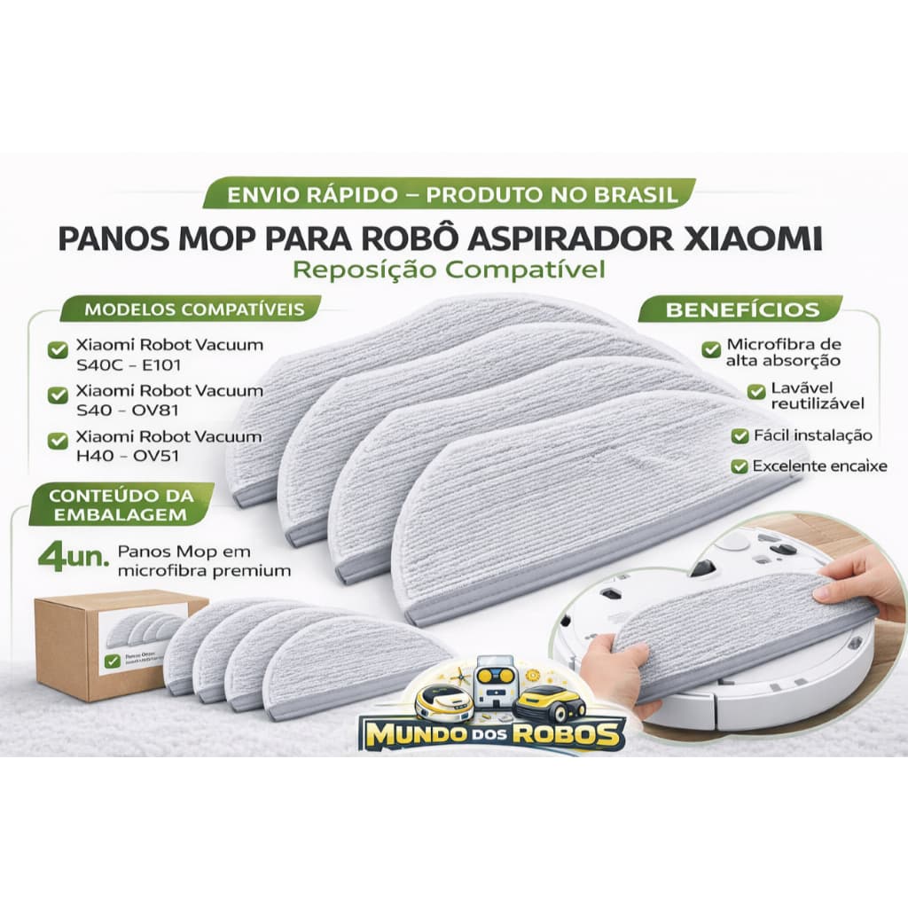 Pano Mop Compatível Xiaomi Robô Aspirador S40c/ S40/ H40 Microfibra Premium