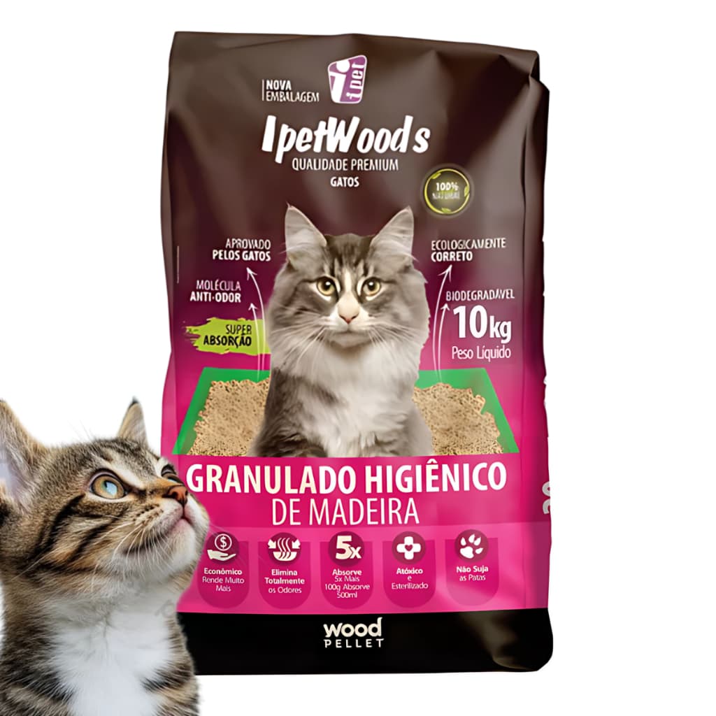 Granulado Higiênico De Madeira para Gatos Ipet Woods 10kg
