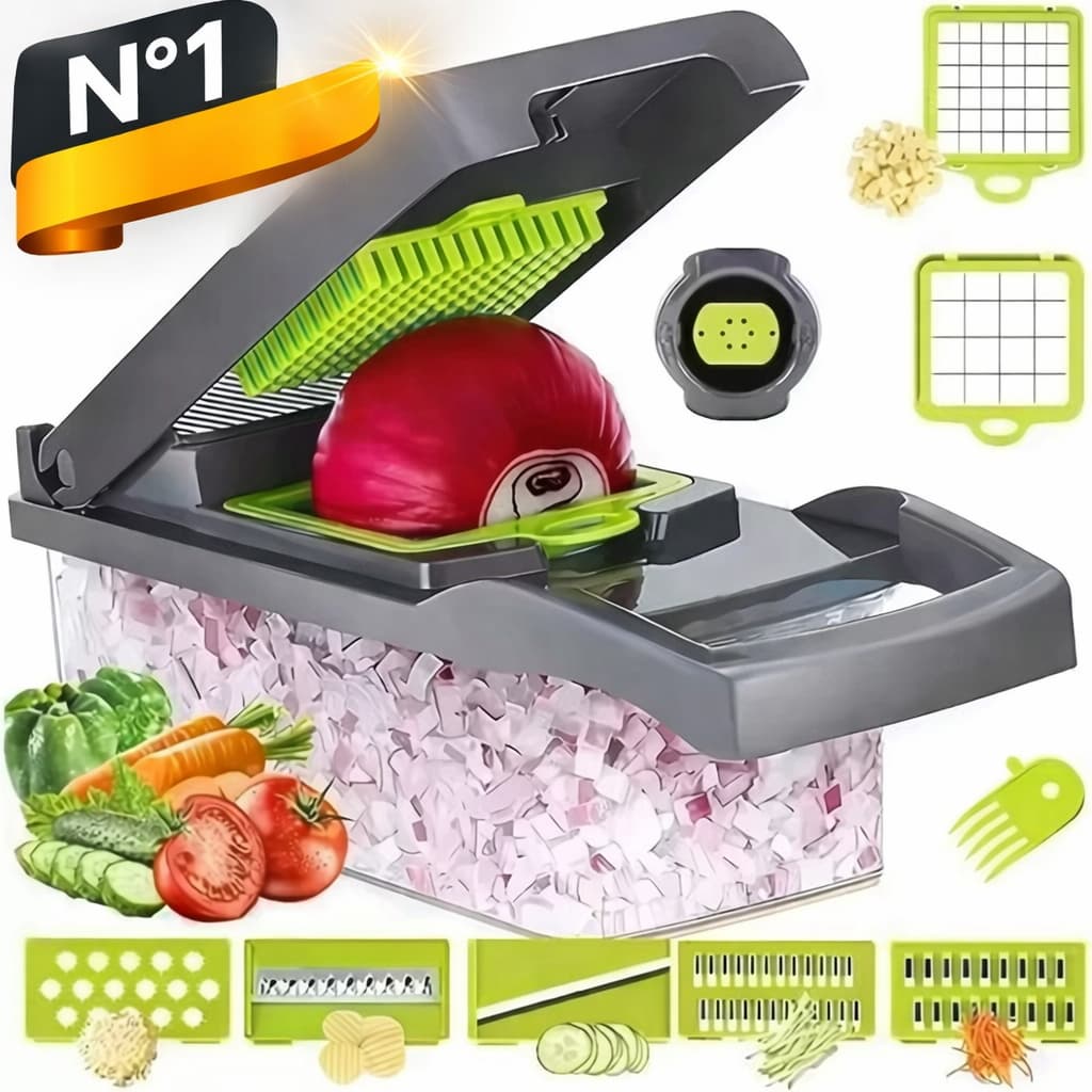 Cortador Fatiador Multifuncional 16 em 1 Profissional  Ralador Picador de Legumes Verduras e Frutas para cozinha inox