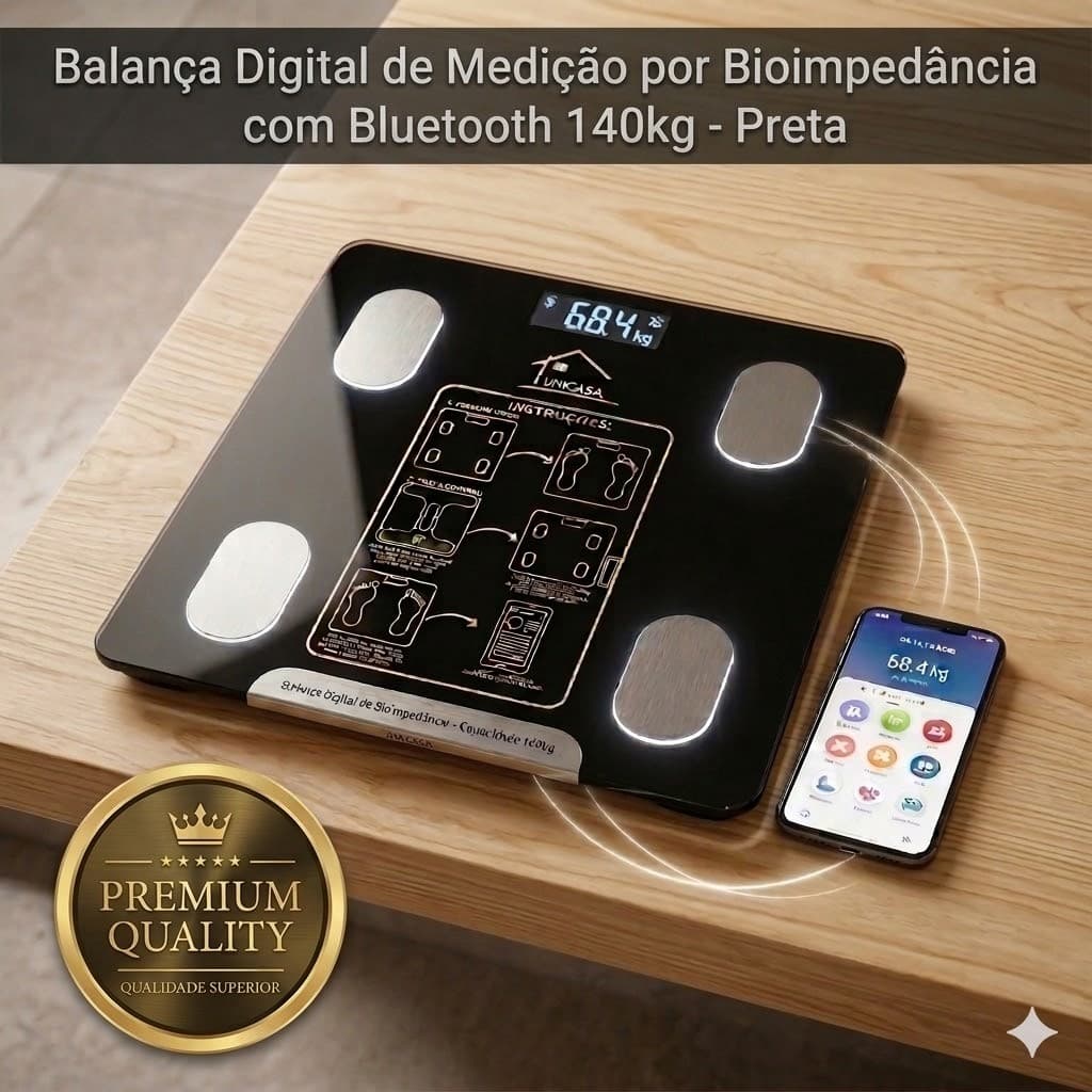 Balança Digital Bioimpedância Corporal Bluetooth 140kg Mede Gordura Massa Muscular App Smart