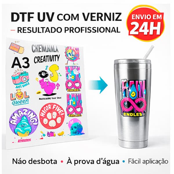 Impressão em Folha DTF UV Adesivos Tamanhos A3 e A4 envio em 24H