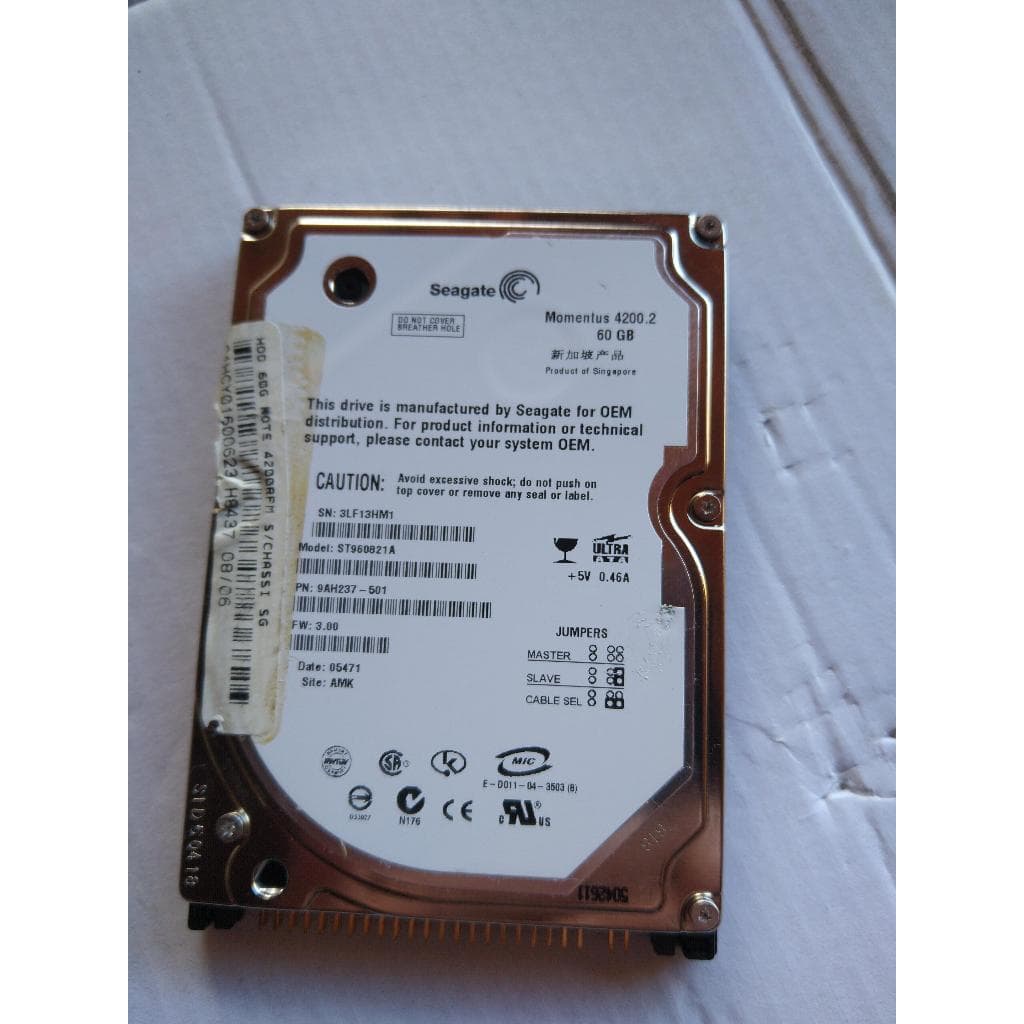 Hd interno Seagate 60gb Ide momentus 4200 rpm(p/notebook antigos)usado