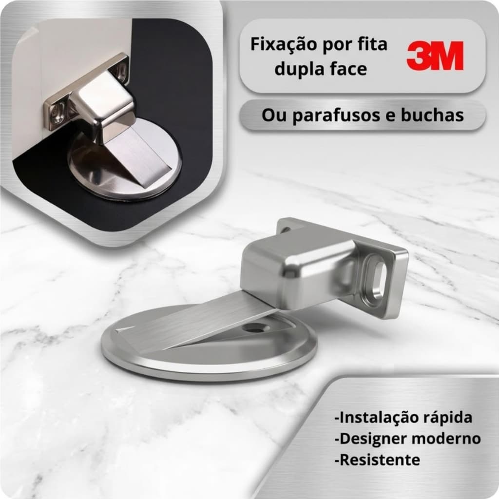 Prendedor Trava Fixador de Porta Magnético Adesivo 3M Slim Inox Cromado
