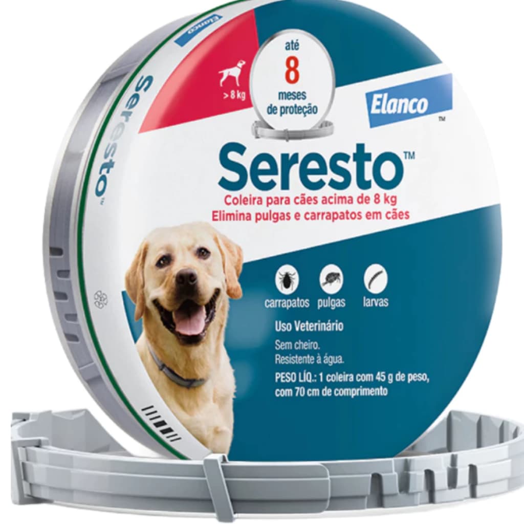 Coleira Antipulgas e Carrapatos Elanco Seresto para Cães acima de 8 Kg