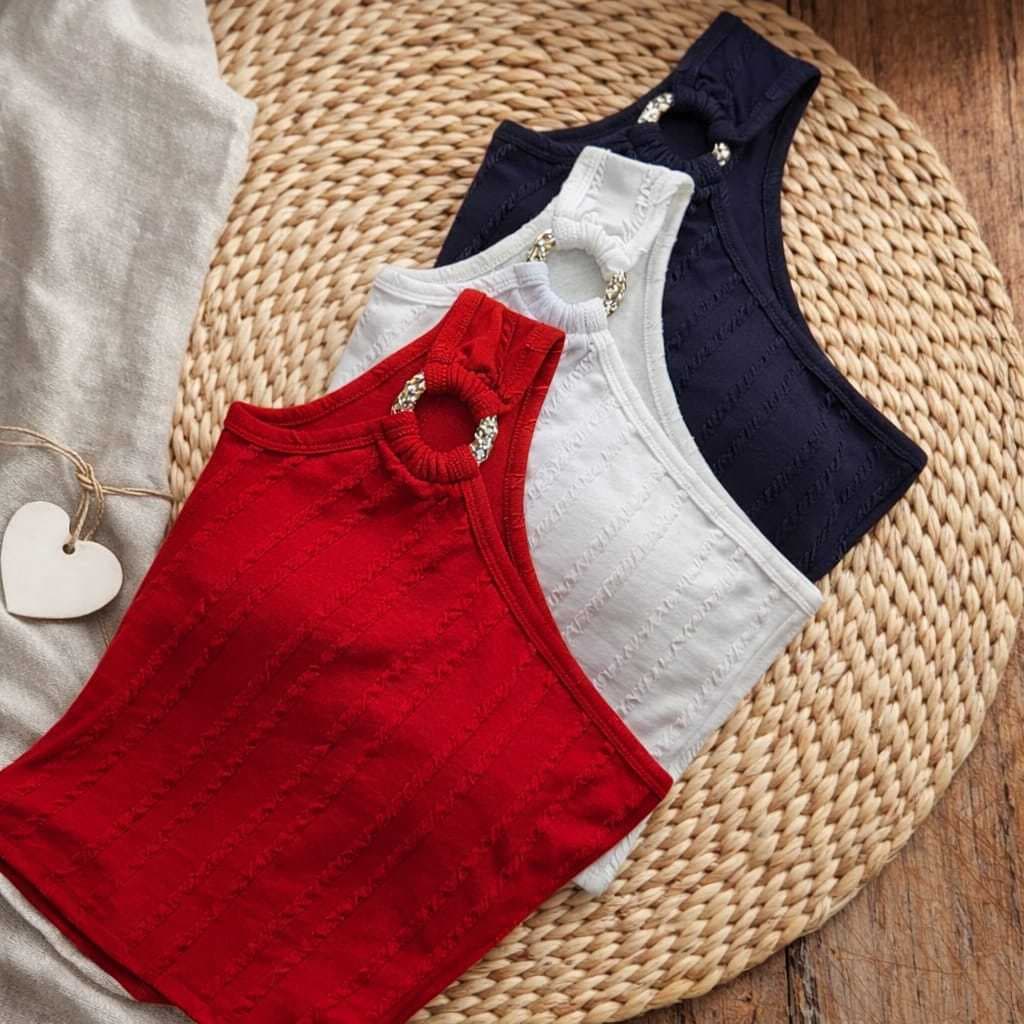 Croppeds Femenino Mula Manca Con Bojo-Con Detalhe Argolha No Hombro En Varias Cores