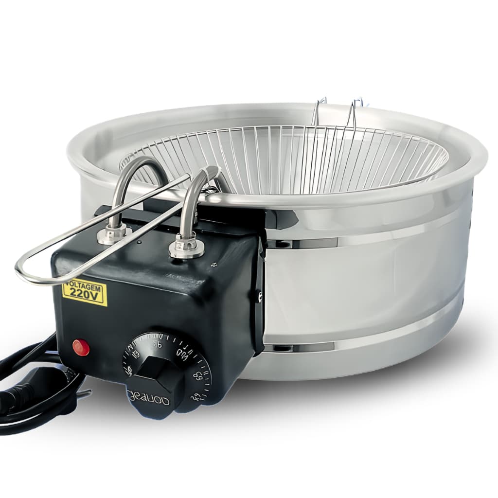 Fritadeira Eletrica Redonda Tacho 5 Litros Inox ou Esmaltada Industrial c/Termostato Fritador Boni