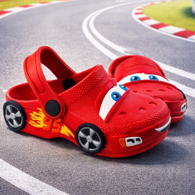 Babuche Infantil Menino Carro Vermelho Sandália Confortável Leve Antiderrapante