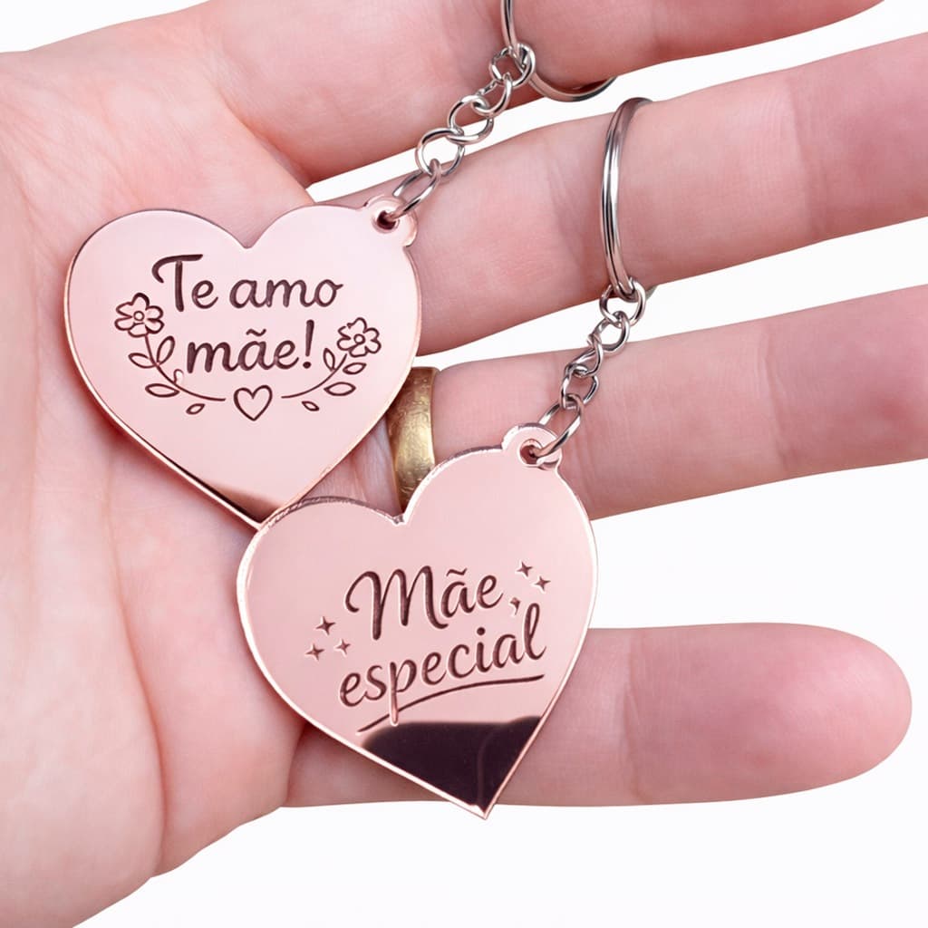 Chaveiro Dia das Mães em Acrílico Espelhado Rosê Gold Mimo Lembrancinha Presente