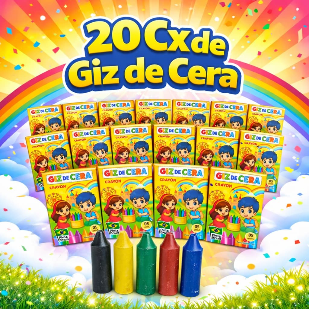 20 cx Mini Giz de Cera 5 Cores P/ Kit Festa Lembrancinha Artesanato Infantil