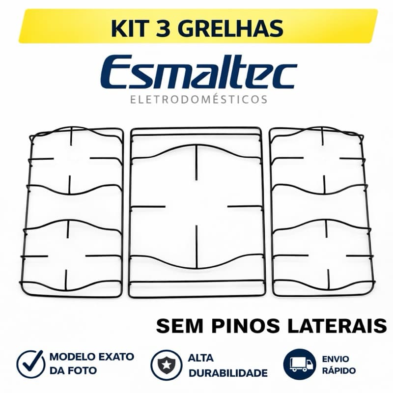 Kit 3 Grelhas para Fogão 5 Bocas Esmaltec Agata Jade Topazio Caribe 5 Bocas 663/669 02/03