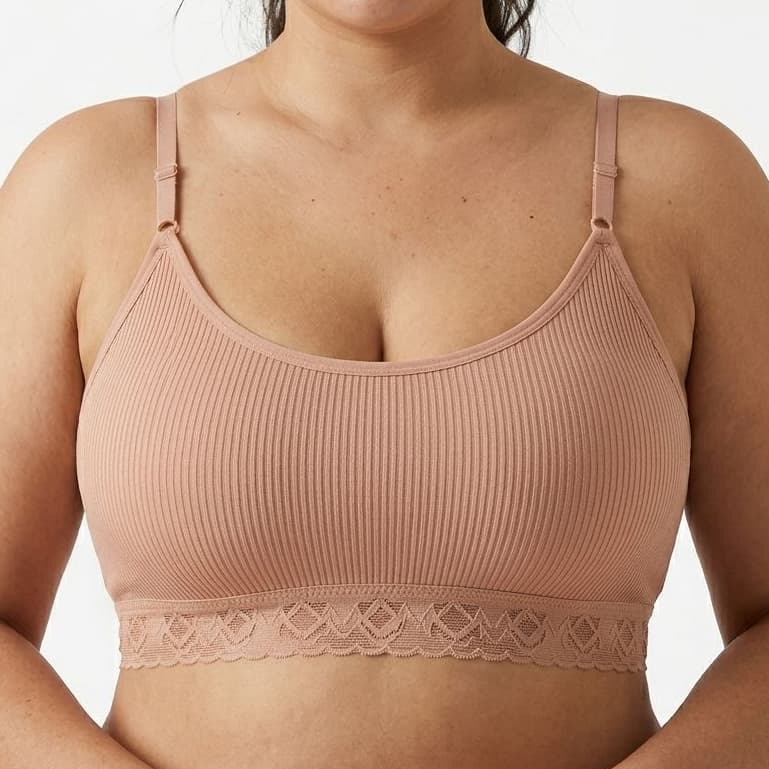 Sutiã Top com Bojo Removível sem Aro Canelado com Alça Regulável e Confortável Edumara