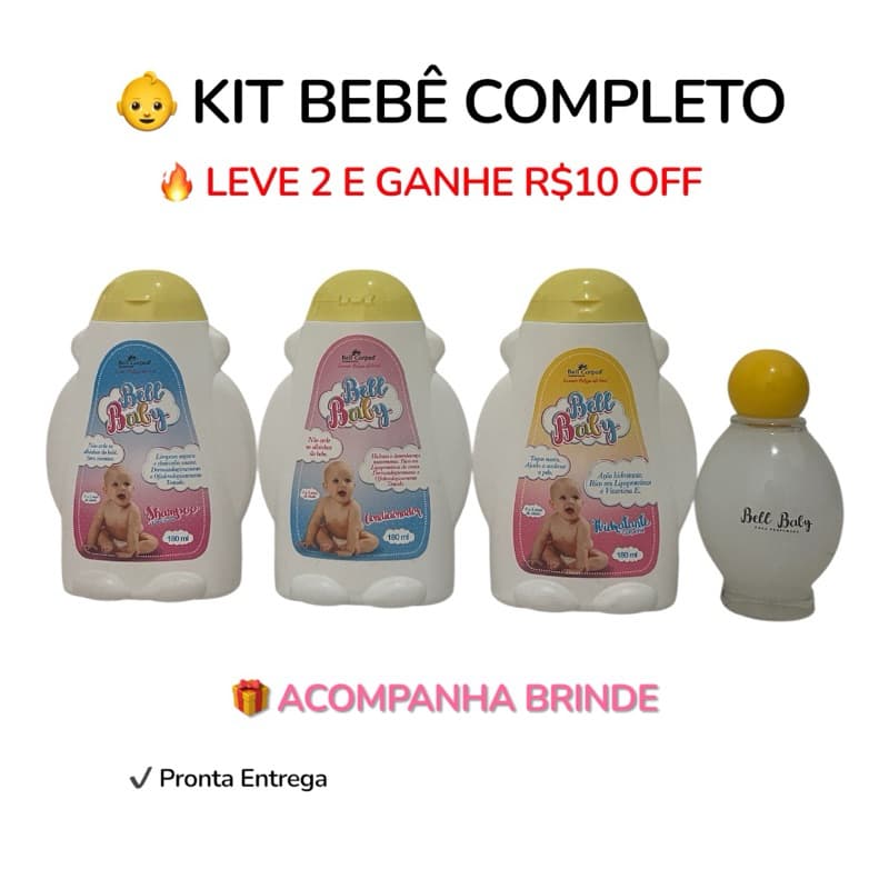 Kit Infantil Bell Baby 4 Itens Shampoo Condicionador Hidratante e Colônia 640ml – Recem-Nascido Infantil