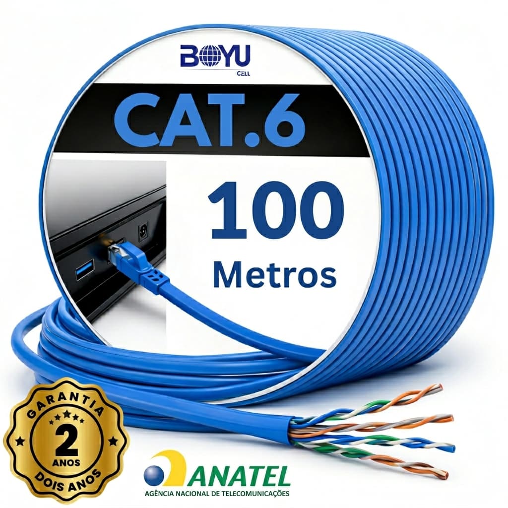Cabo De Rede Cat6 Rolo 100 Metros 100m Ethernet Lan Giga Rj45 Boyu Cell