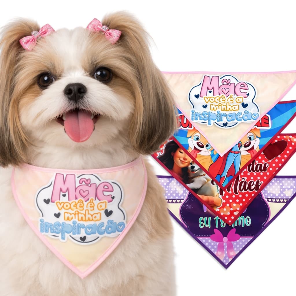 Bandanas Pet Dia das Mães Macho e Fêmea para Cachorro e Gato Estampada Sortida