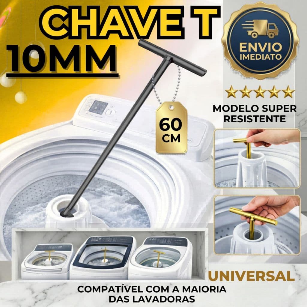 Chave T 10mm Longa 60cm Profissional Para Sacar Agitador De Lavadora Universal
