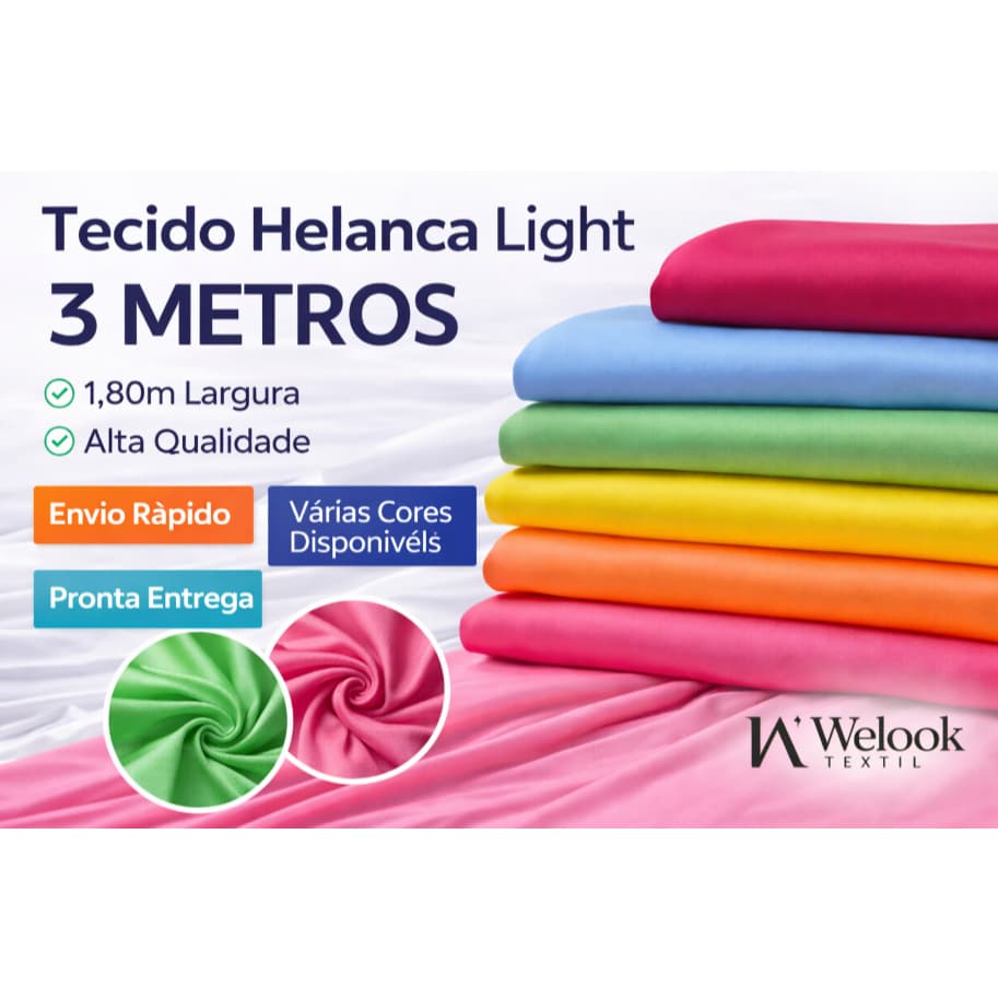 Tecido Helanca Light 3 Metros | 1,80m Largura | Malha Leve Premium | Várias Cores
