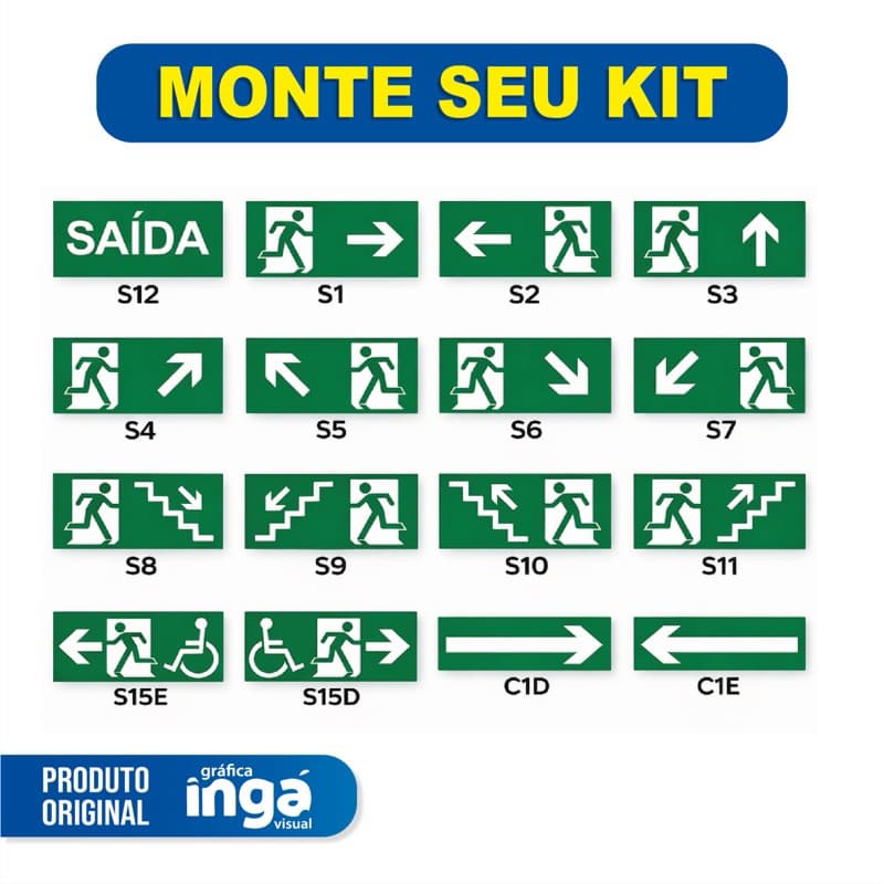 Placa de Sinalização Rota de Fuga PVC 2mm 24x12cm Saída de Emergência