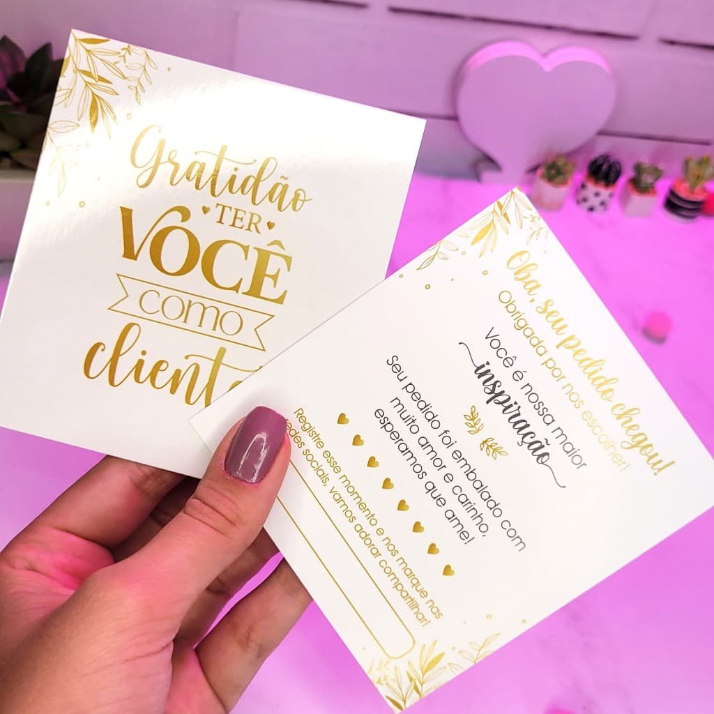 Cartão de agradecimento ao cliente ''Gratidão ter você como cliente'' -  50un - 9x10cm │ CA03