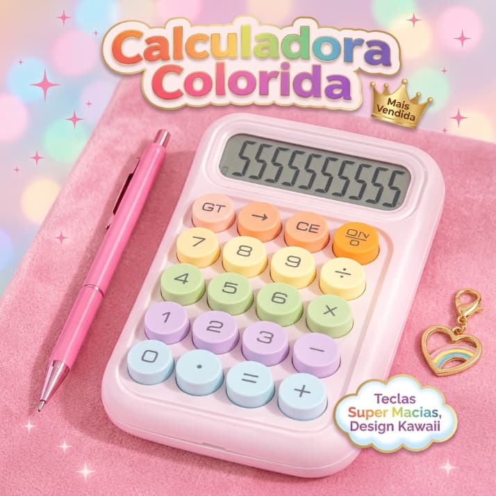 Calculadora Colorida com Teclado Confortável e Grande Visor – Perfeita para Estudos e Trabalho