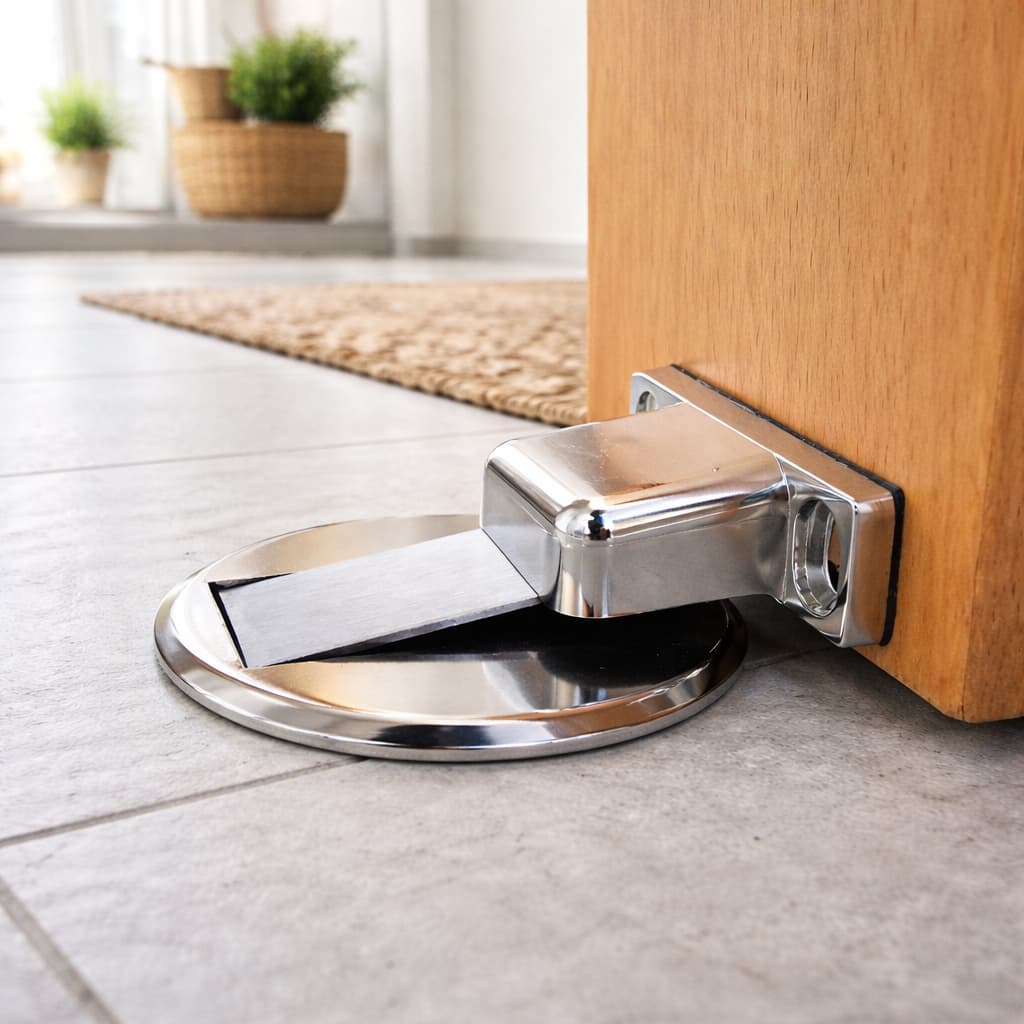 Prendedor Trava Fixador de Porta Magnético Slim Inox Cromado Adesivo