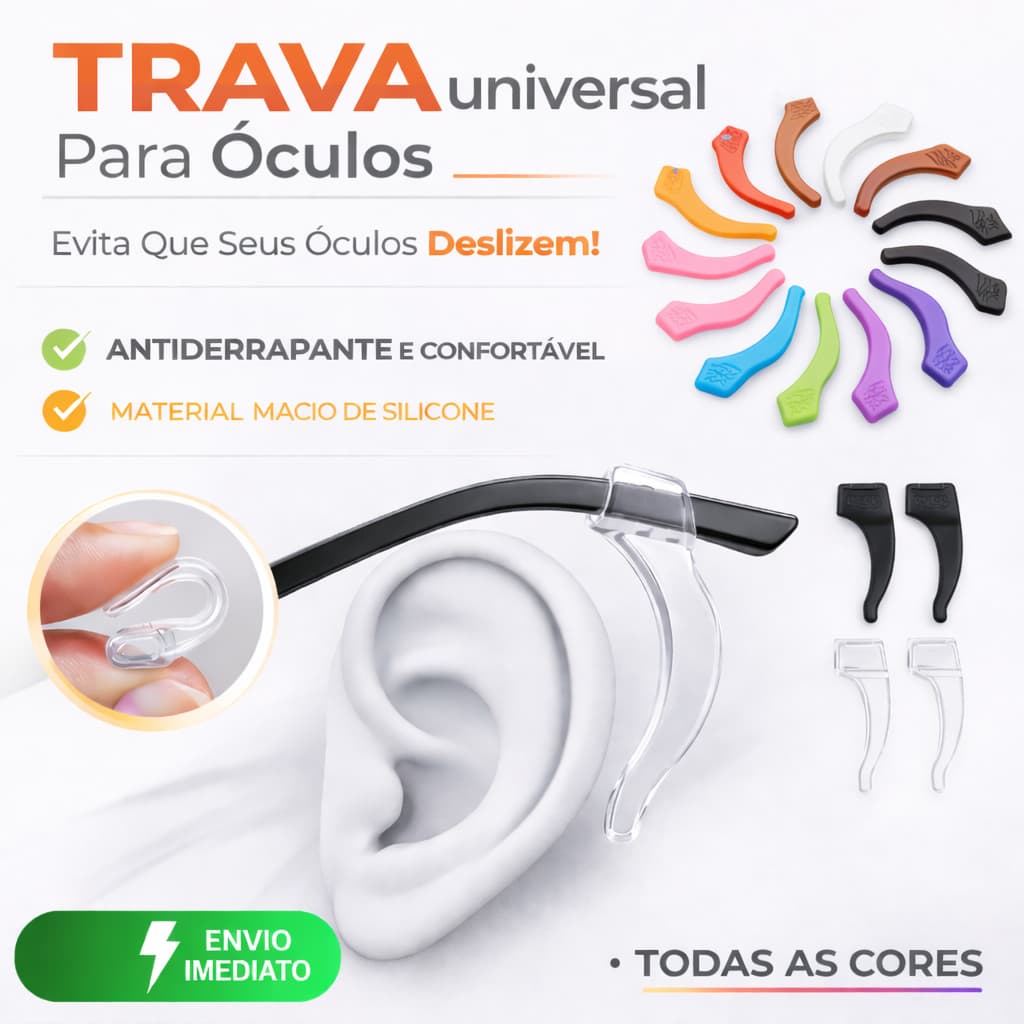 Kit Suportes Trava Armação de Óculos Silicone Antiderrapante Ajustável Conforto e Fixação