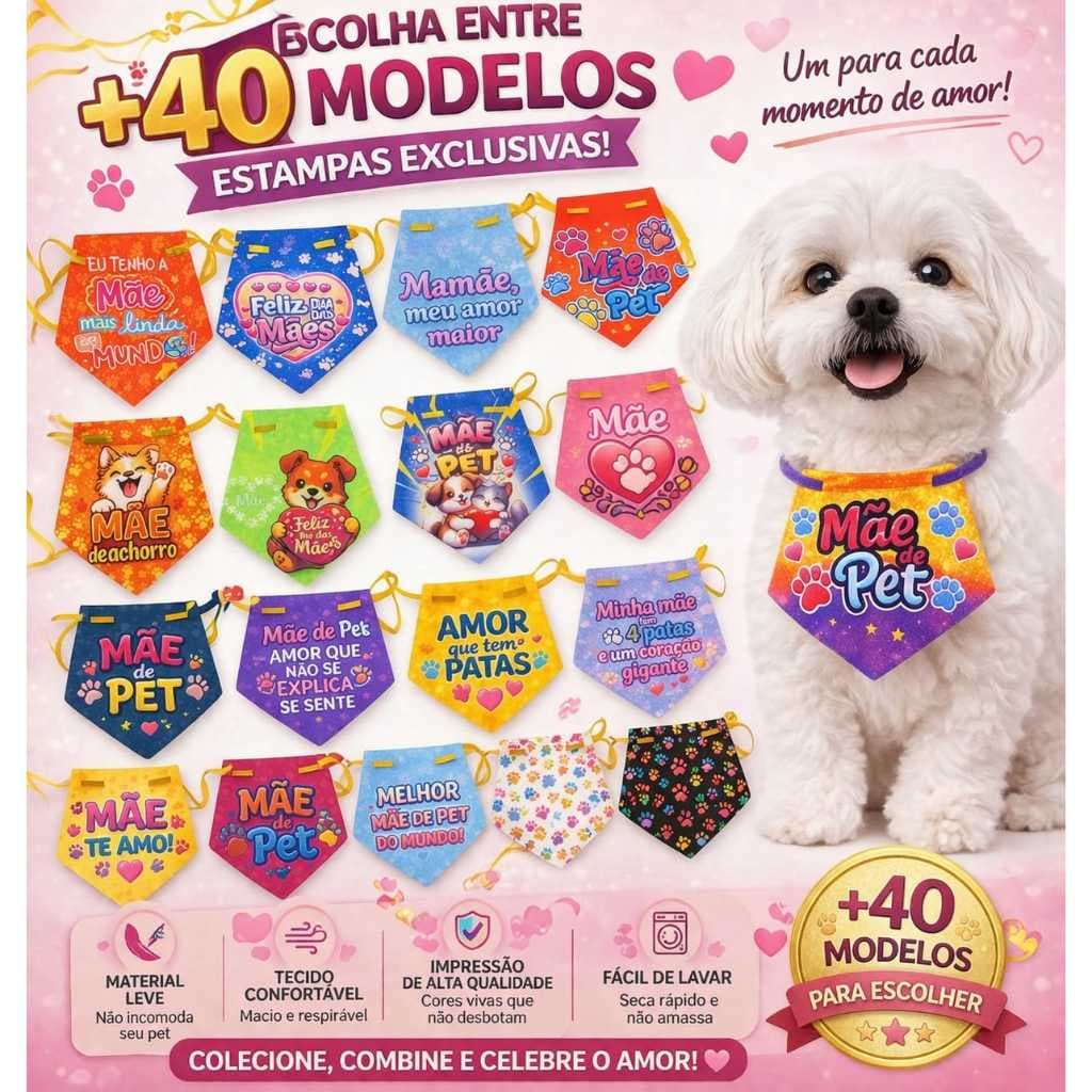 Kit Colarinho Pet Shop Dia Das Mães Verão Mini Bandana Banho Tosa Gravatinha Cachorro Gato Atacado