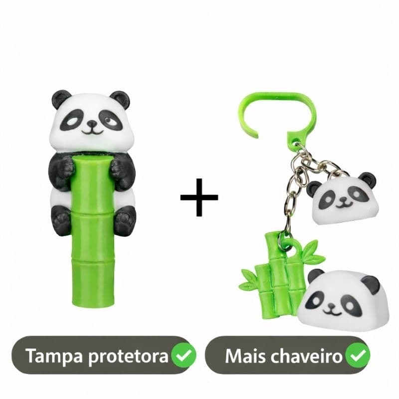 Tampa Protetora para Canudo Formato de Panda+Chaveiro para Garrafa Térmica, Presente Criativo