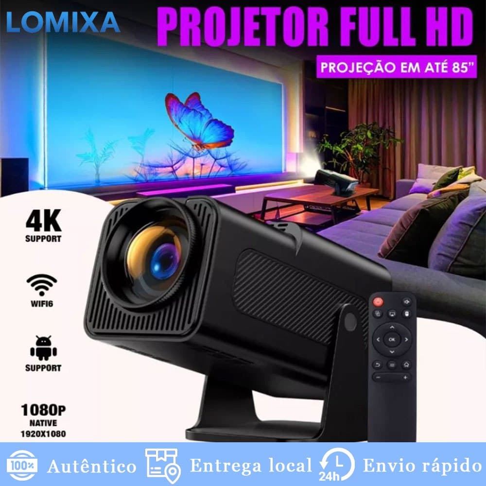 Projetor Portátil 4K HY320 Pro Resolução HD 1280x720 WiFi6 Bluetooth Smart Full HD Suporte