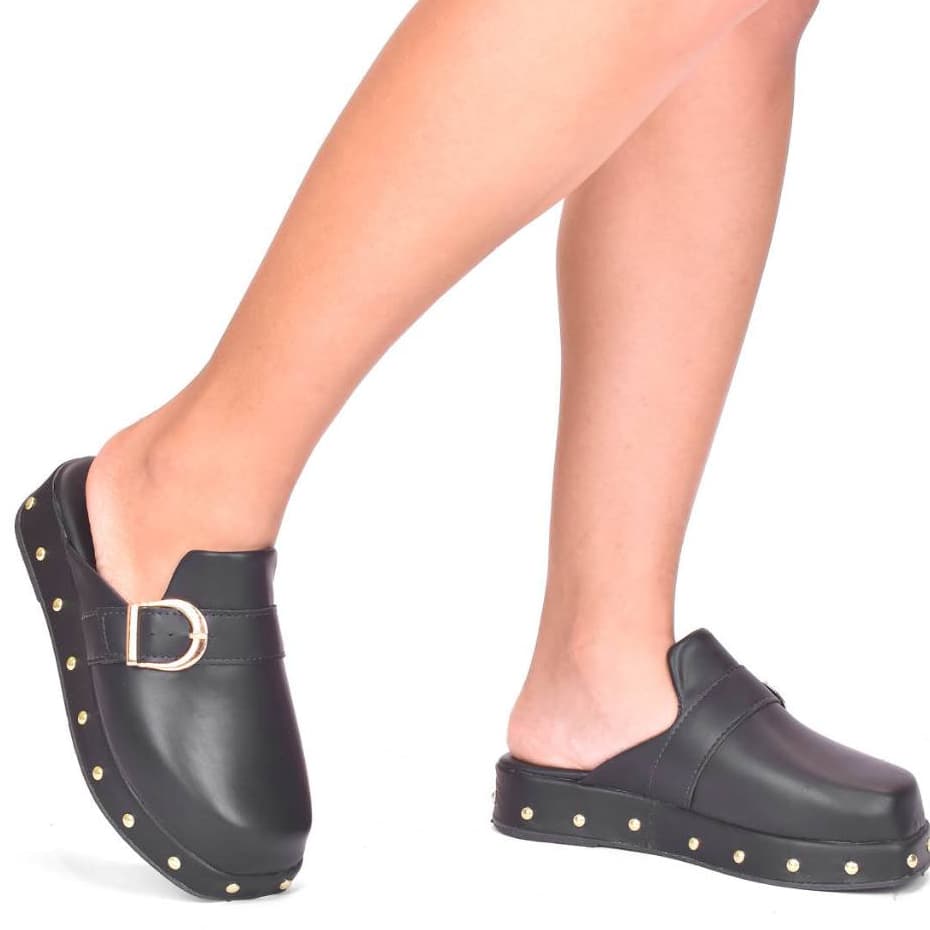 Tamanco Mule Feminino Anabela com Bico Redondo Babuche Confortável