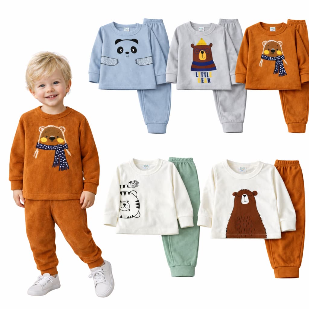 Kit 6 peças Soft Inverno Bebê MENINO 3 conjuntos Manga Longa e Calça Tamanho P ao G e 1 ao 3 anos