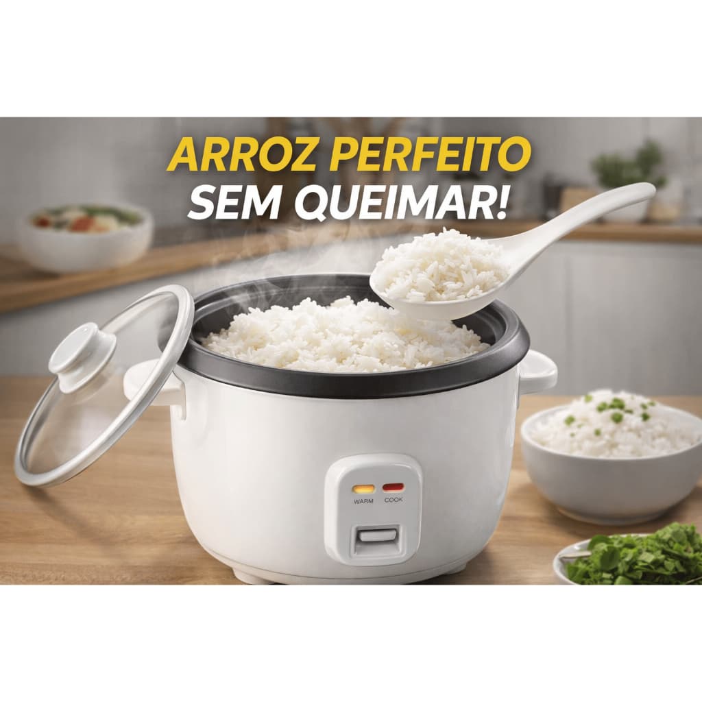 Panela Arroz Eletrica 1,3 L Compacta Branca 110v/220v Tampa de vidro Bandeja vapor/copo medidor