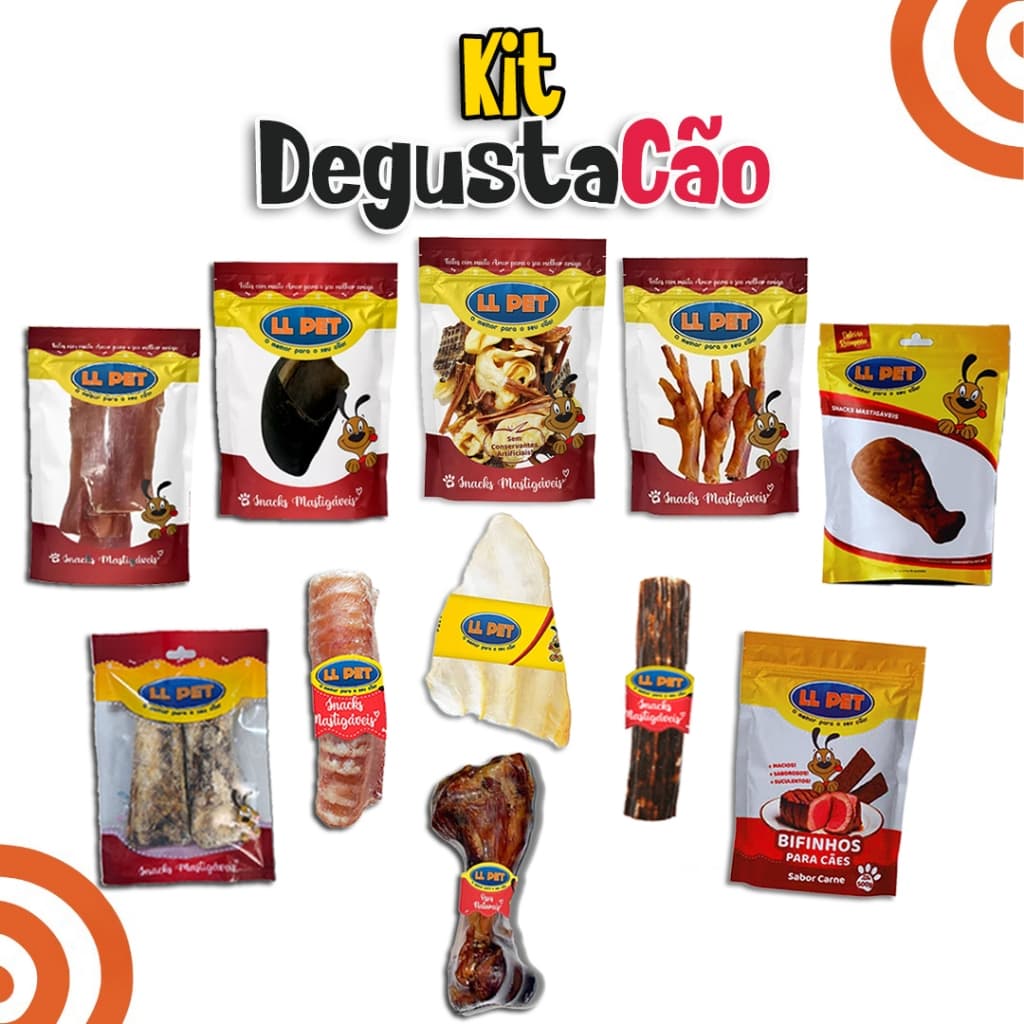 Kit 11 Petiscos Naturais Mordedores DegustaCÃO para Cães (LL Pet)