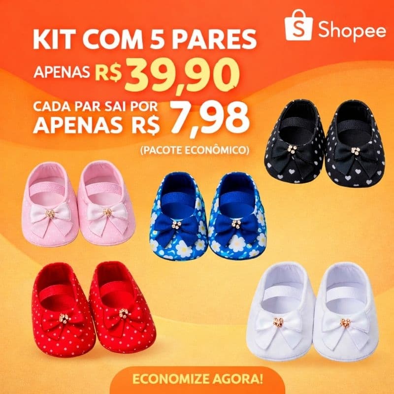 Kit 3 e 5  Sapatinhos de Pano para Recém-Nascido Feminino 0 a 6 Meses