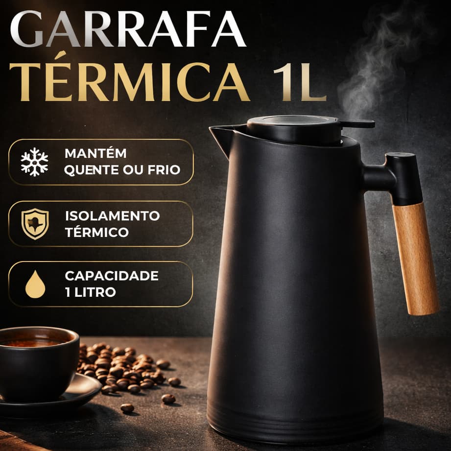 Garrafa Térmica Nórdica 1 Litro Café Chá Cabo De Madeira