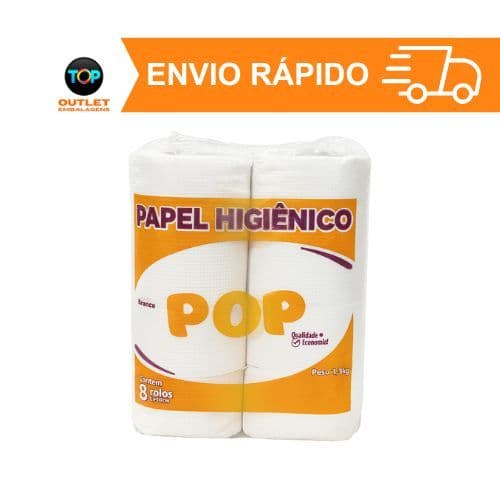 Papel Higiênico Rolão Pop Branco – Fardo com 8 Rolos, Alta Maciez e Resistência 1,3kg