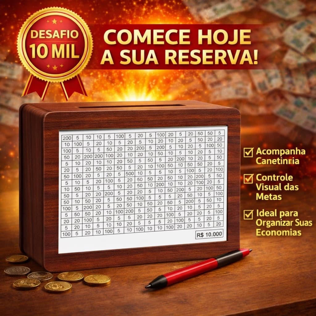 Cofre Desafio 10mil/5mil/1mil Caixa Dinheiro Moedas Madeira Método Japonês