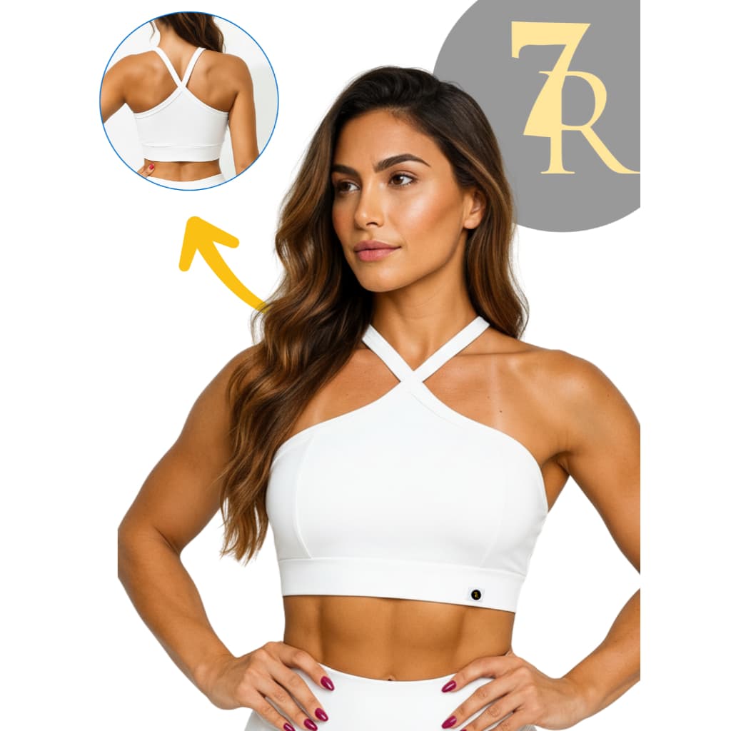 Top Fitness Feminino Alta Compressão Não Transparente Sustentação Alça Cruzada Academia Premium