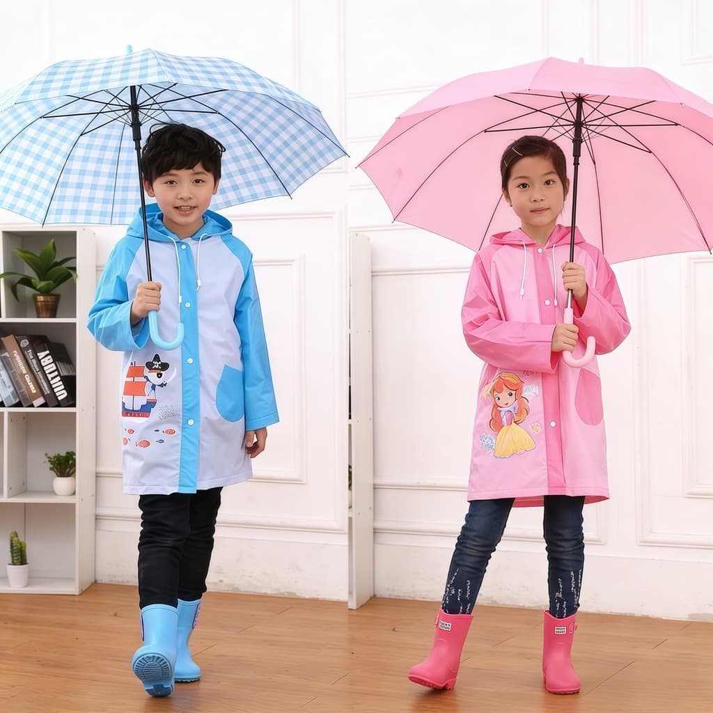 Capa de Chuva Infantil PVC Resistente 8 a 12 Anos para Meninos e Meninas Impermeável